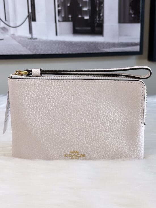 Coach Handbags - Coach Chalk Pebbled Leather Small Wristlet with Gold Logo